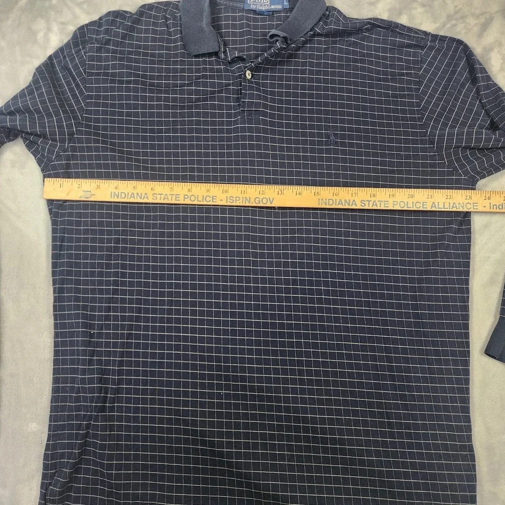Polo Ralph Lauren Polo Shirt Mens‎ Large Navy Micro Check Long Sleeve Pony Logo